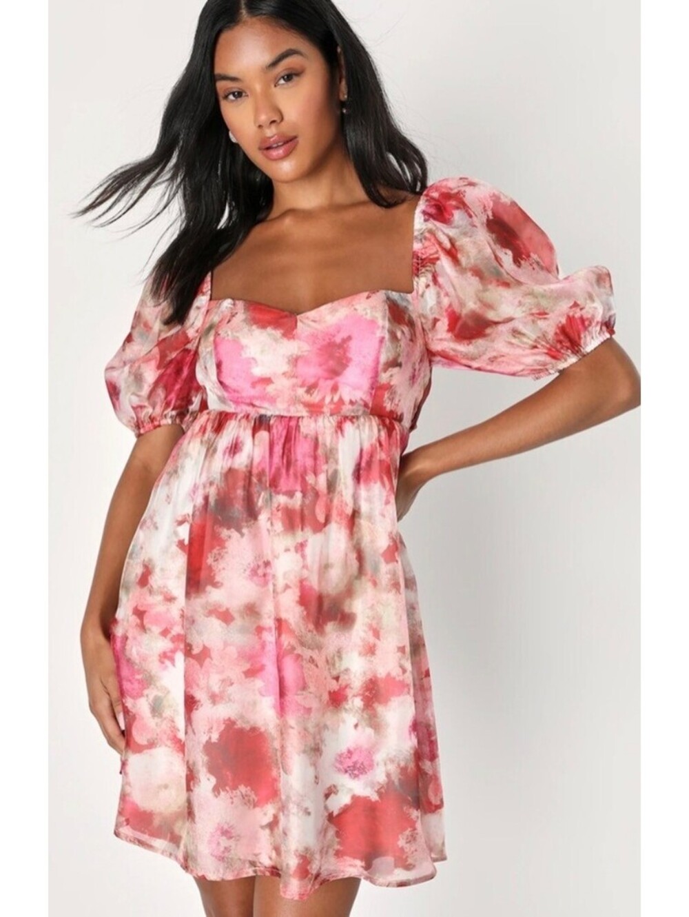 Lulus Darling Aura Pink Floral Organza Babydoll Mini Dress - Women's XL NWOT